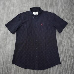 Father Sons Shirt Men Button Down Navy‎ Blue Short Sleeve Stretch Slim Fit Large